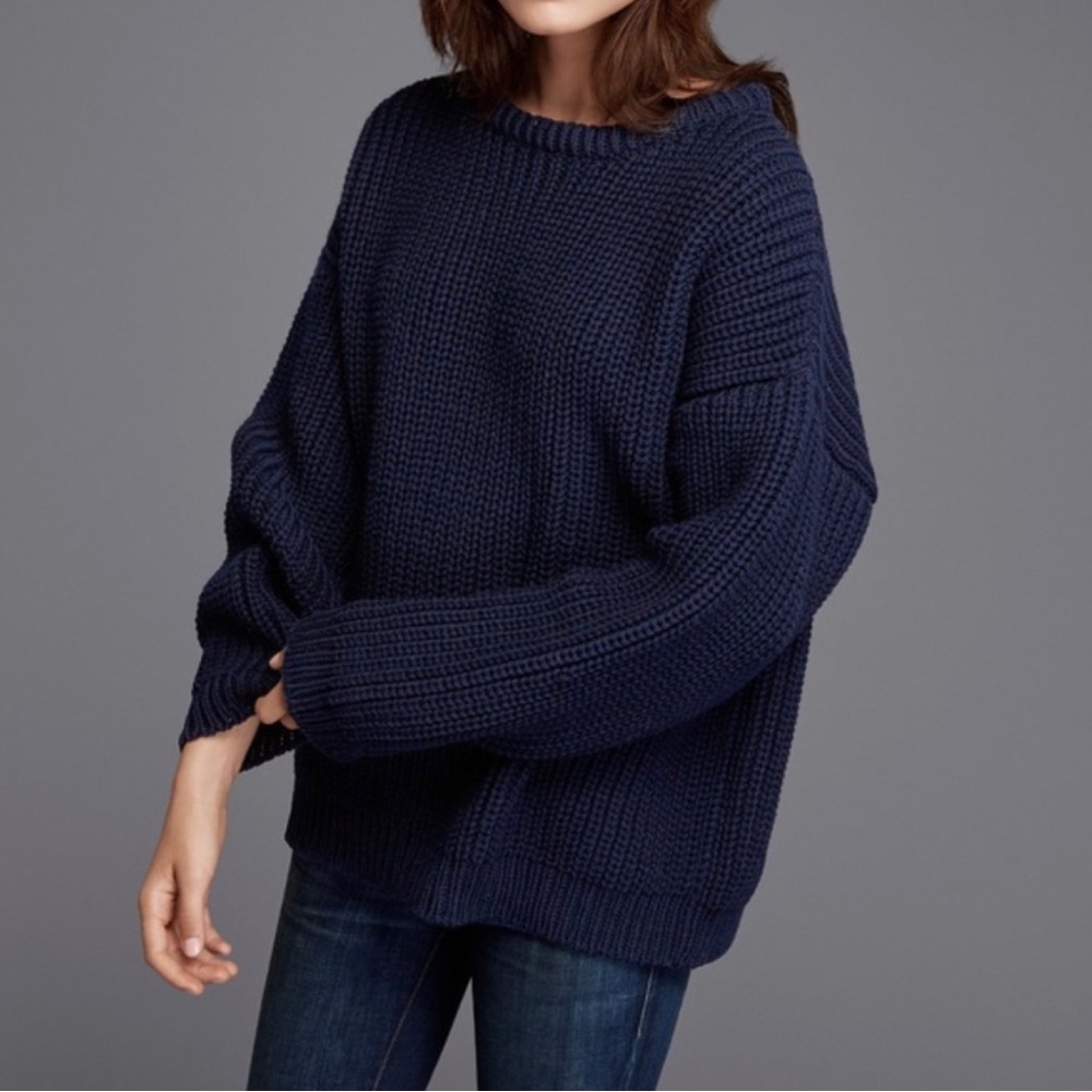 H&M Navy Blue Rib Knit Round Neck Sweater